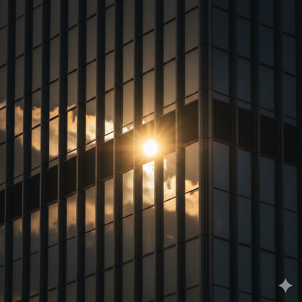 Edifício corporativo ao pôr do sol